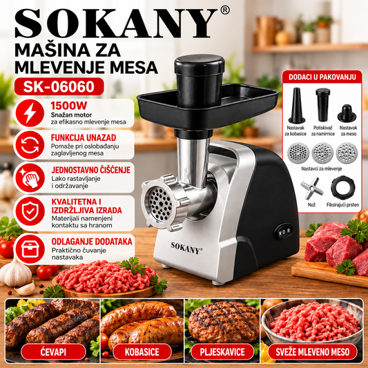 SOKANY Električna Mašina za Mlevenje Mesa 1500W