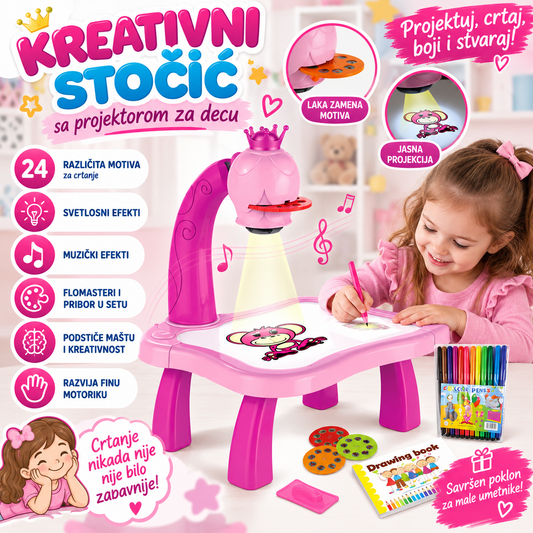 Kreativni Stočić sa Projektorom za Decu