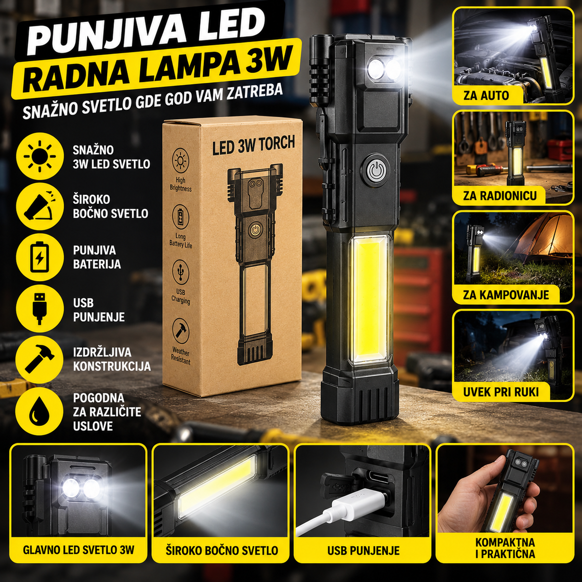 Punjiva LED Radna Lampa 3W