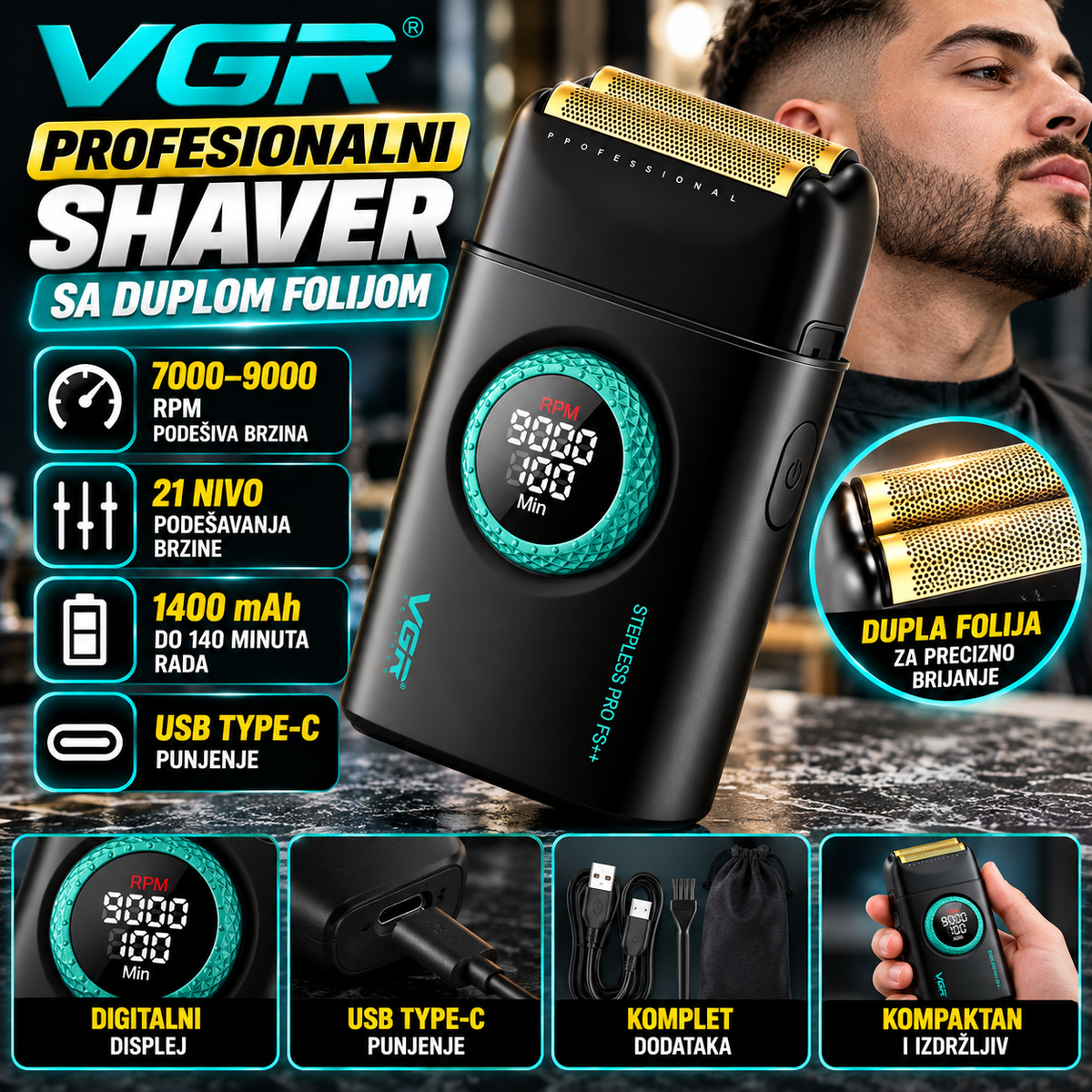 VGR V-377 Profesionalni Shaver sa Duplom Folijom