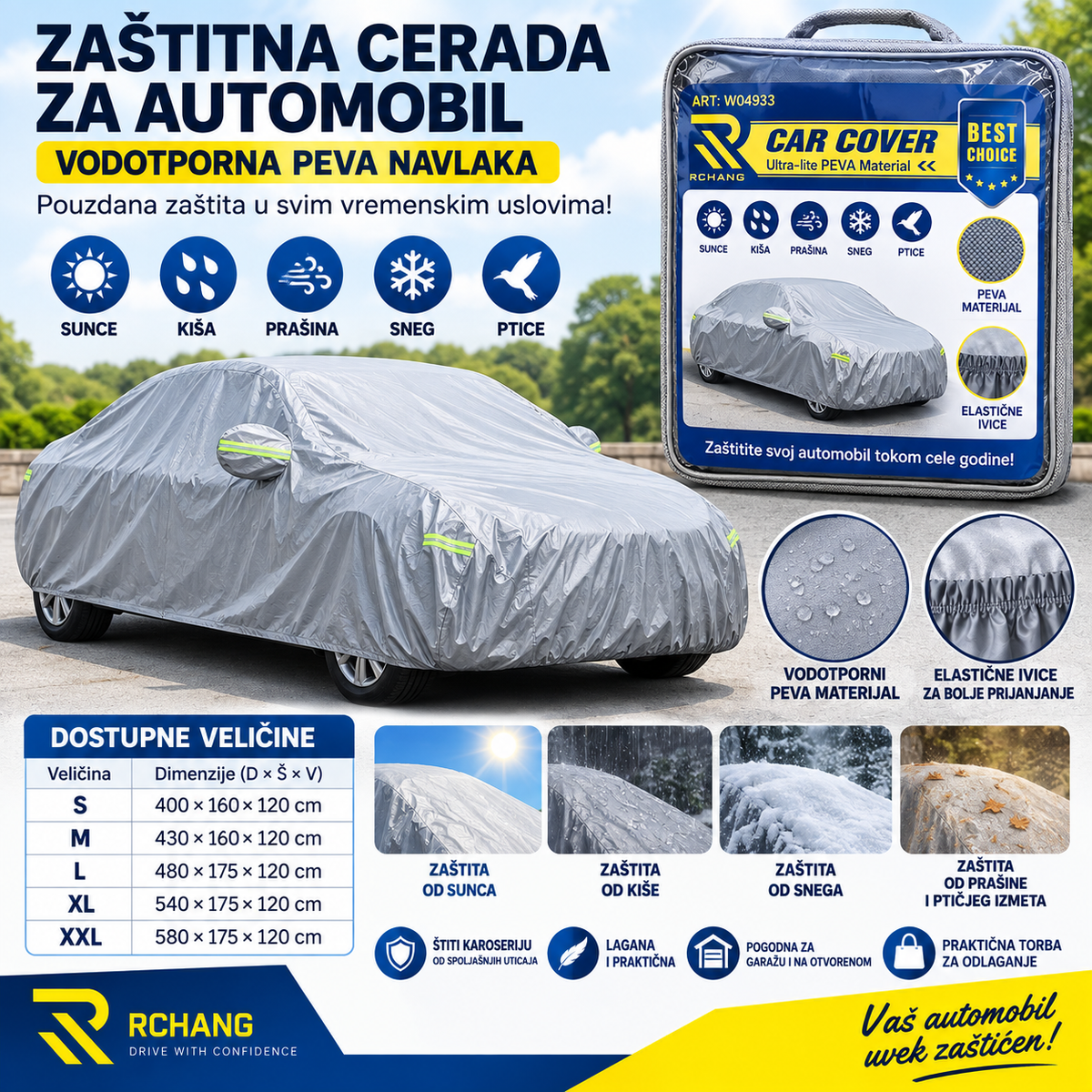 Zaštitna Cerada za Automobil – Vodootporna PEVA Navlaka