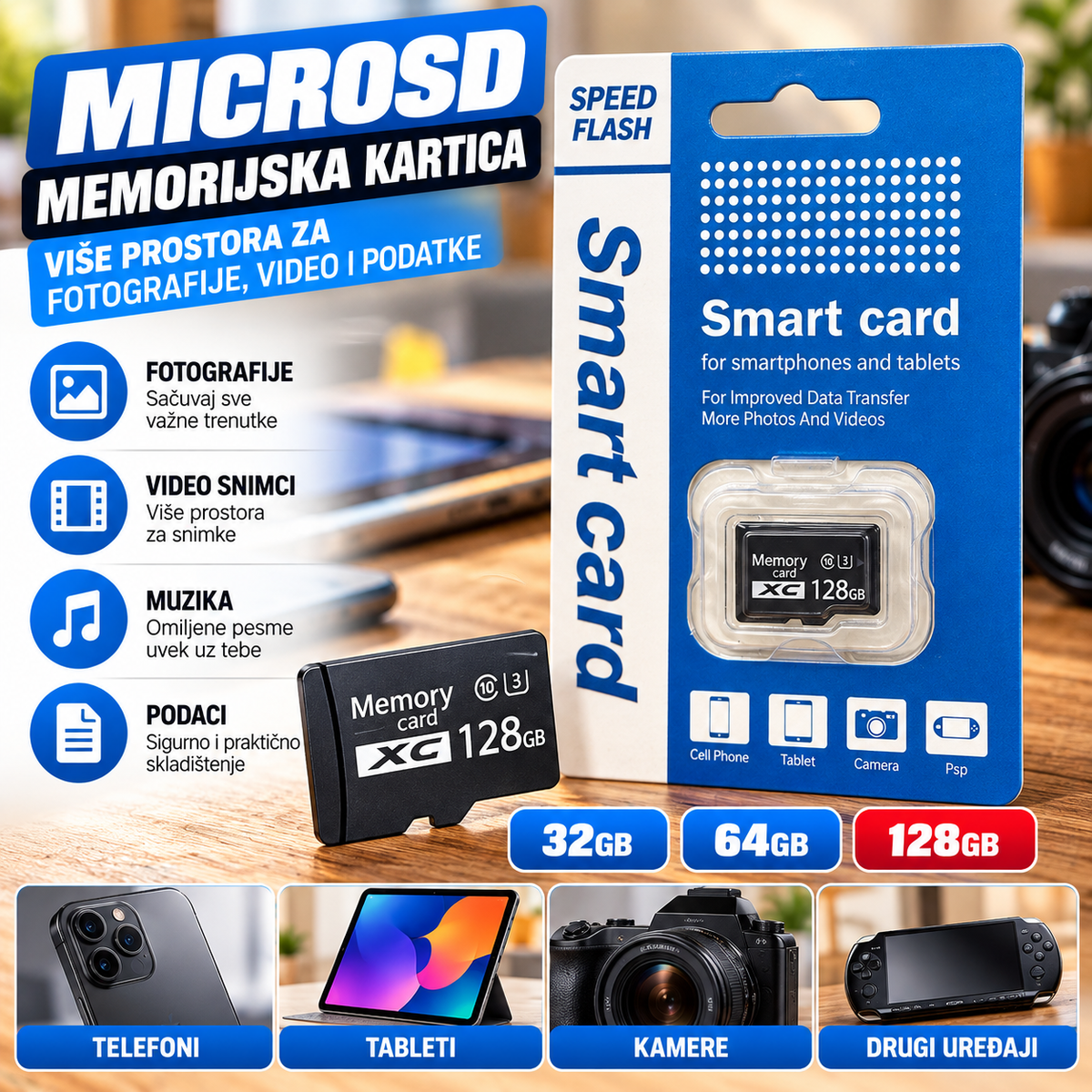 MicroSD Memorijska Kartica 32GB / 64GB / 128GB