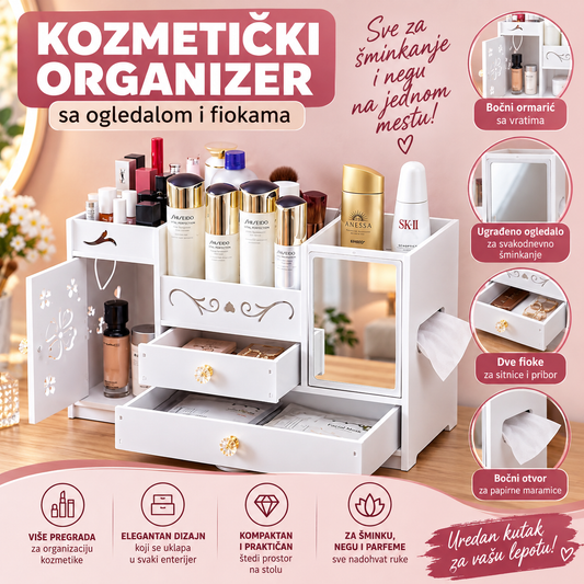 Kozmetički Organizer sa Ogledalom i Fiokama