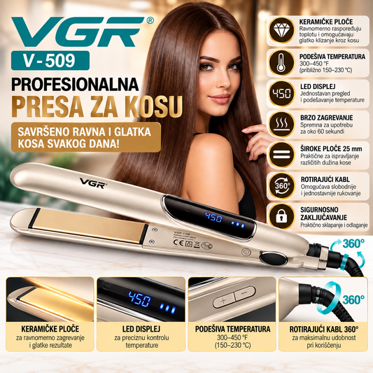 Profesionalna Presa za Kosu VGR V-509 sa Keramičkim Pločama i LED Displejem