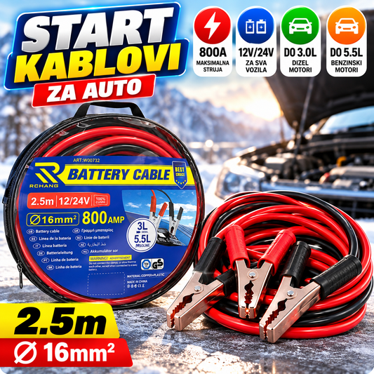 Start Kablovi za Auto 800A 2.5m – 12V/24V