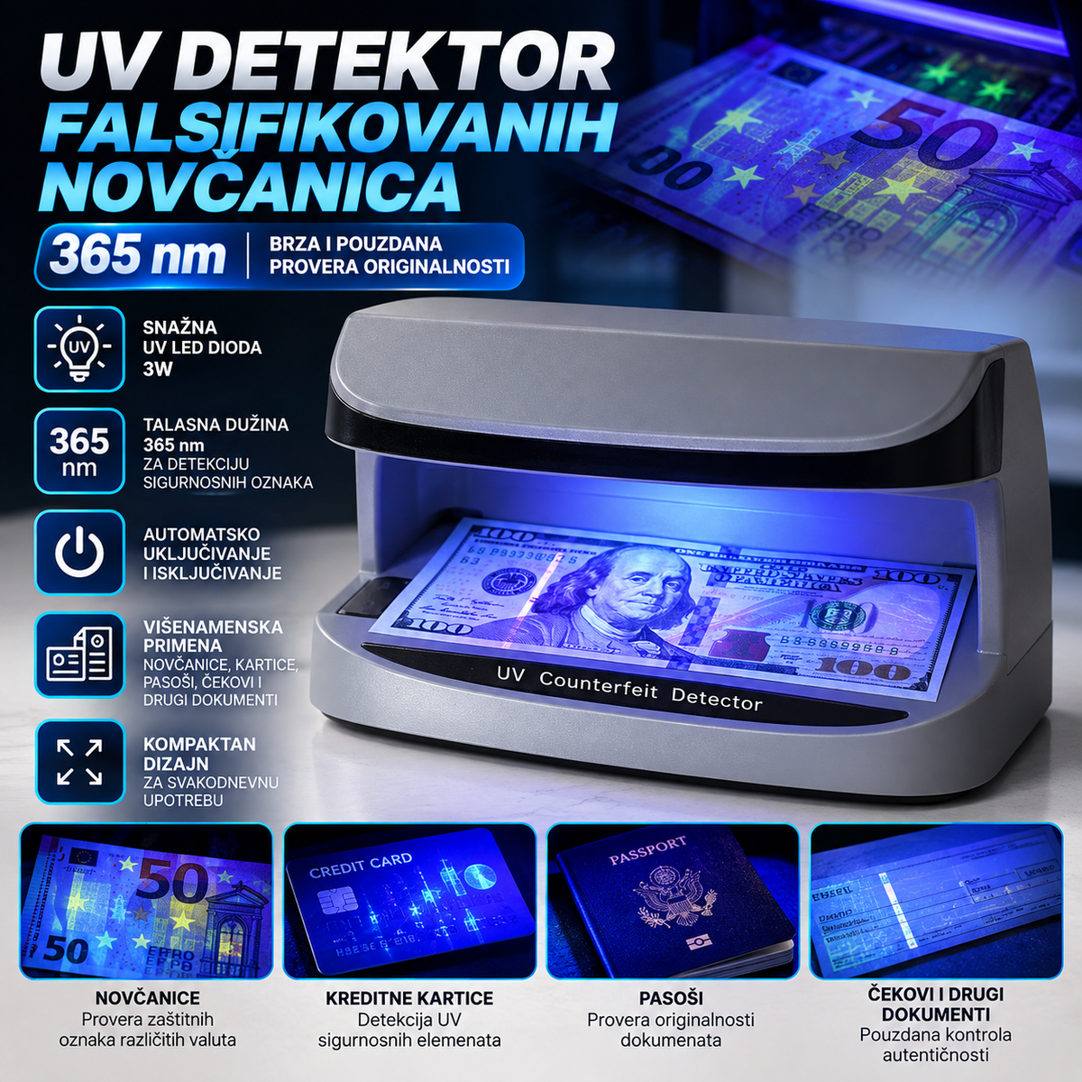 UV Detektor Falsifikovanih Novčanica 365nm