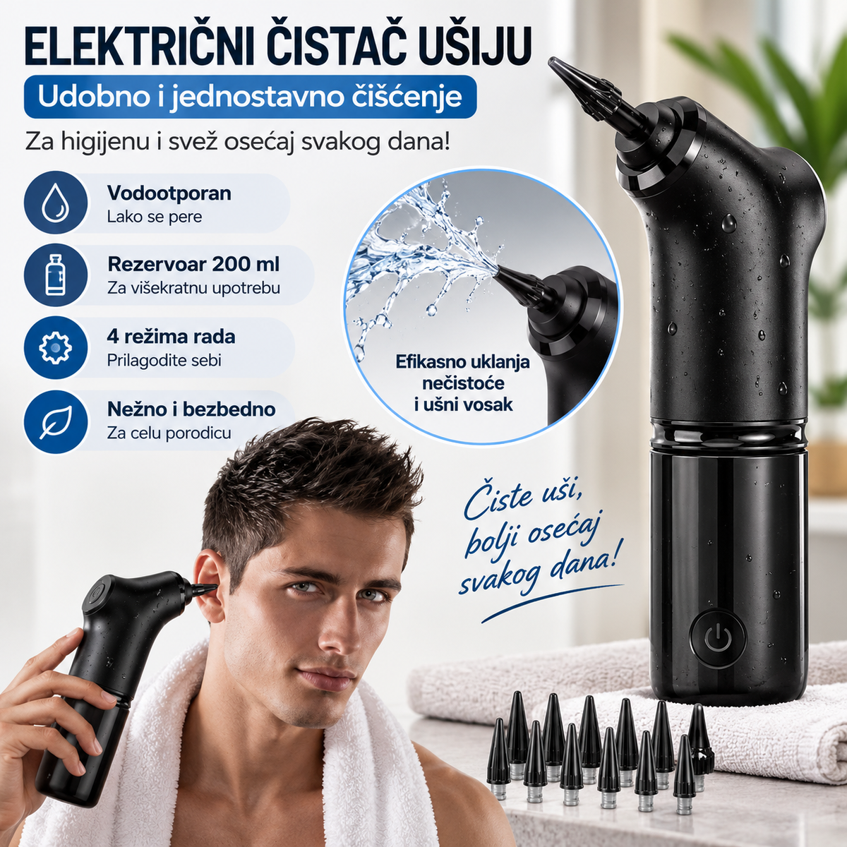 Električni Čistač Ušiju sa Nastavcima – USB Punjivi