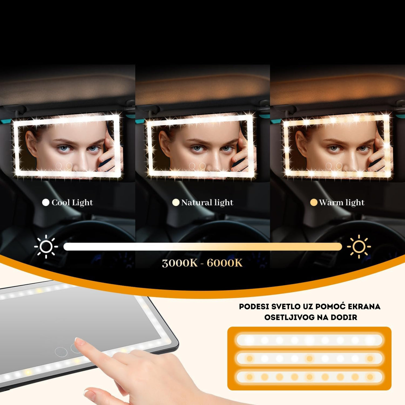 LED ogledalo za šminkanje u autu