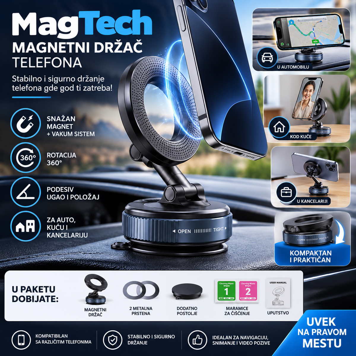 MagSafe - Magnetni Vakumski Držač za Telefon