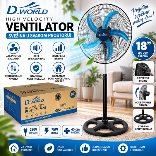 D-World Ventilator 18” 45cm 75W – Snažan i Tih