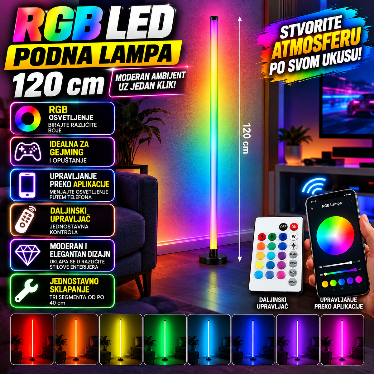 RGB Podna LED Lampa za Ambijentalno Osvetljenje