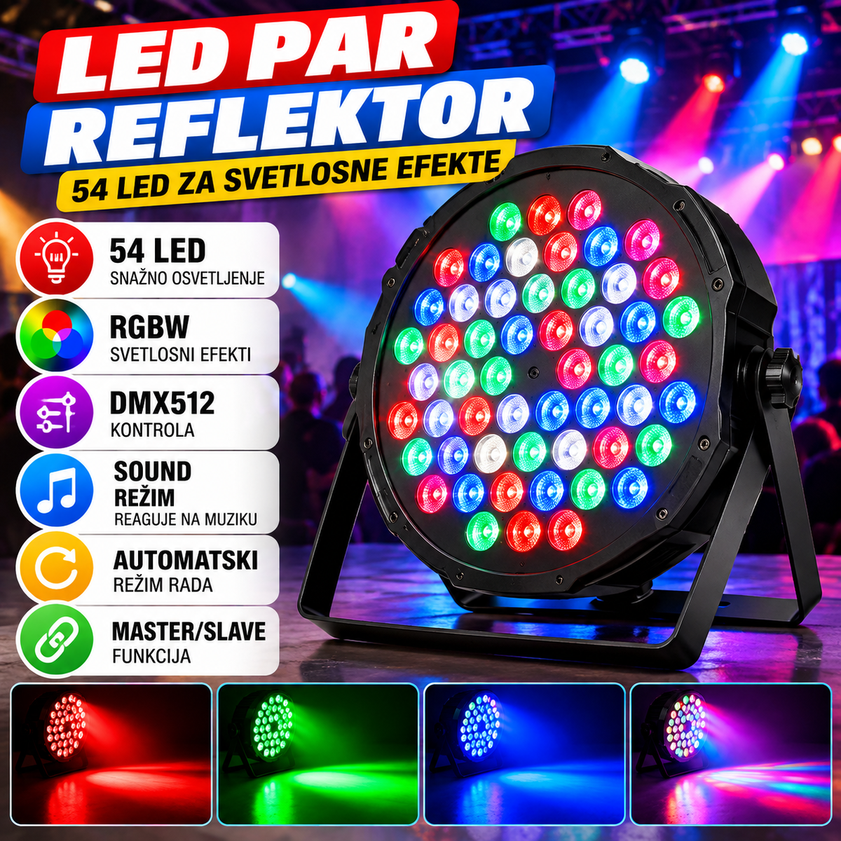 LED PAR Reflektor 54 LED za Svetlosne Efekte