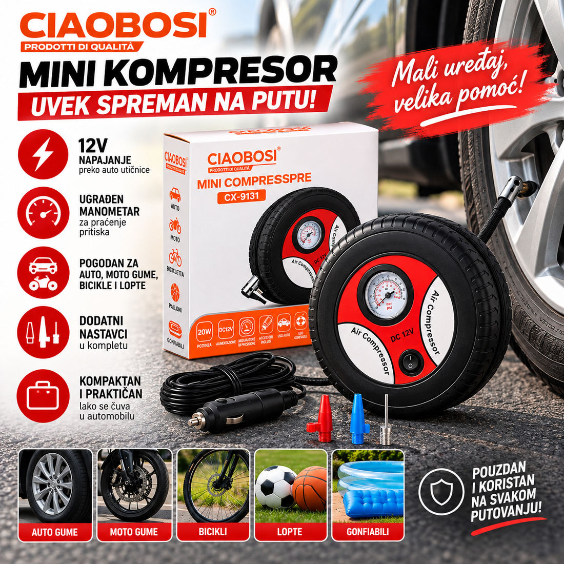 Mini Kompresor za Gume 12V