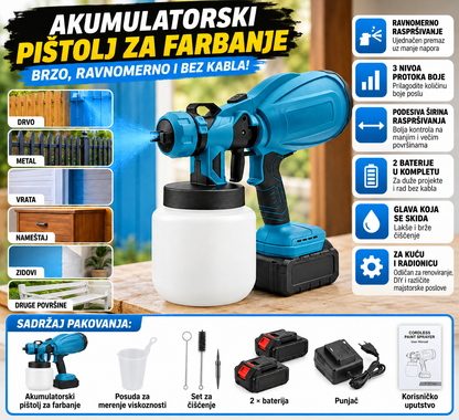 Aku Pištolj za Farbanje sa 2 Baterije i Punjačem