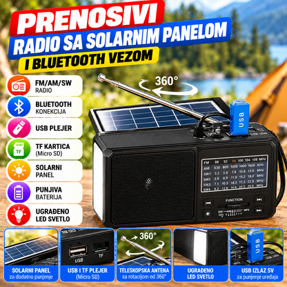 Prenosivi Radio sa Solarnim Panelom i Bluetooth Vezom