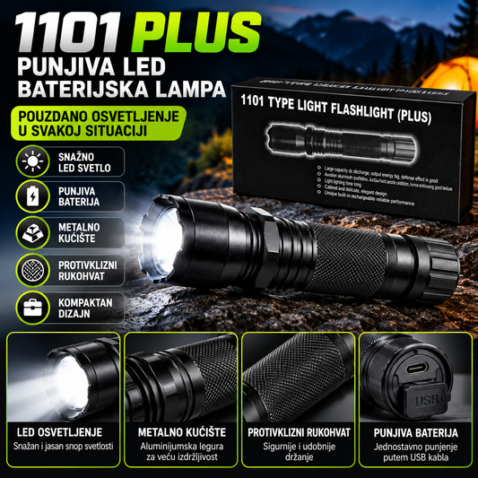 Punjiva LED Baterijska Lampa 1101 Plus sa Metalnim Kućištem