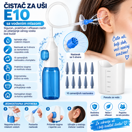 Čistač za Uši E10 sa Vodenim Mlazom – Set sa 10 Nastavaka