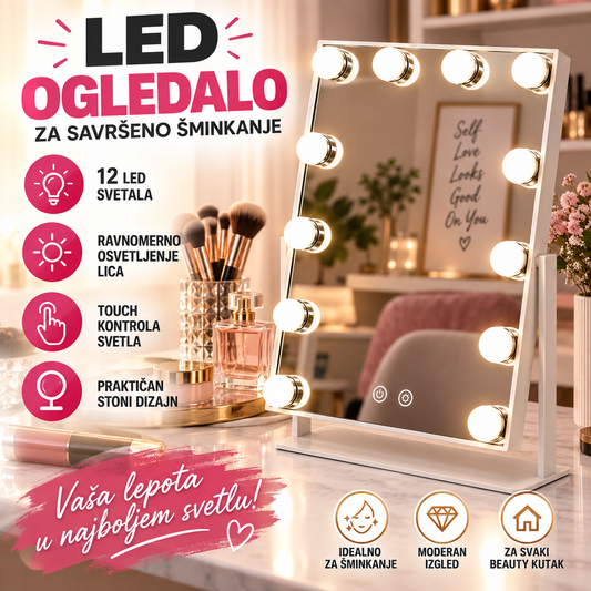 LED Ogledalo za Šminkanje sa 12 Sijalica
