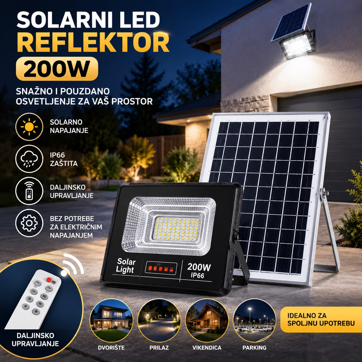 Solarni LED Reflektor 200W sa Panelom