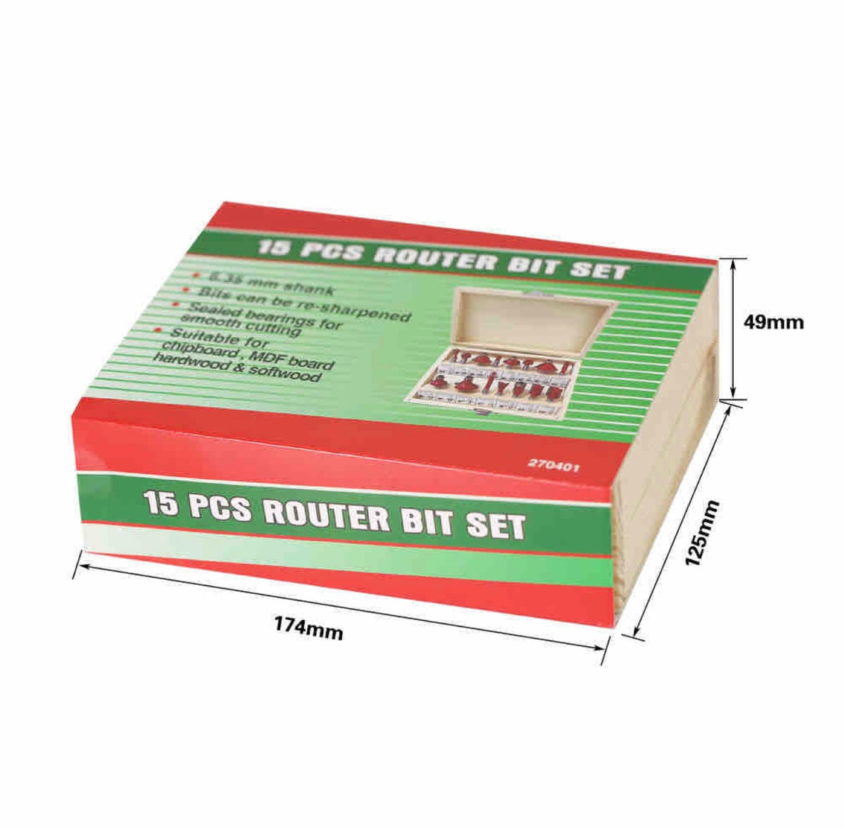 Set glodala za frezer 15 kom – Prihvat 6 mm u drvenoj kutiji